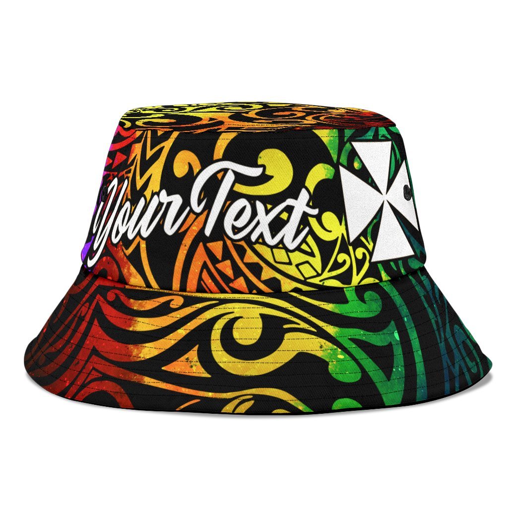 Wallis and Futuna Custom Personalised Bucket Hat - Rainbow Polynesian Pattern Unisex Universal Fit Reggae - Polynesian Pride