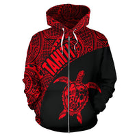 Tahiti Zip up Hoodie Tahiti Turtle Mermaid Polynesian Tattoo Red Black Version - Polynesian Pride
