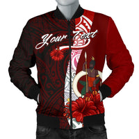 Vanuatu Polynesian Custom Personalised Men's Bomber Jacket - Coat Of Arm With Hibiscus Black - Polynesian Pride