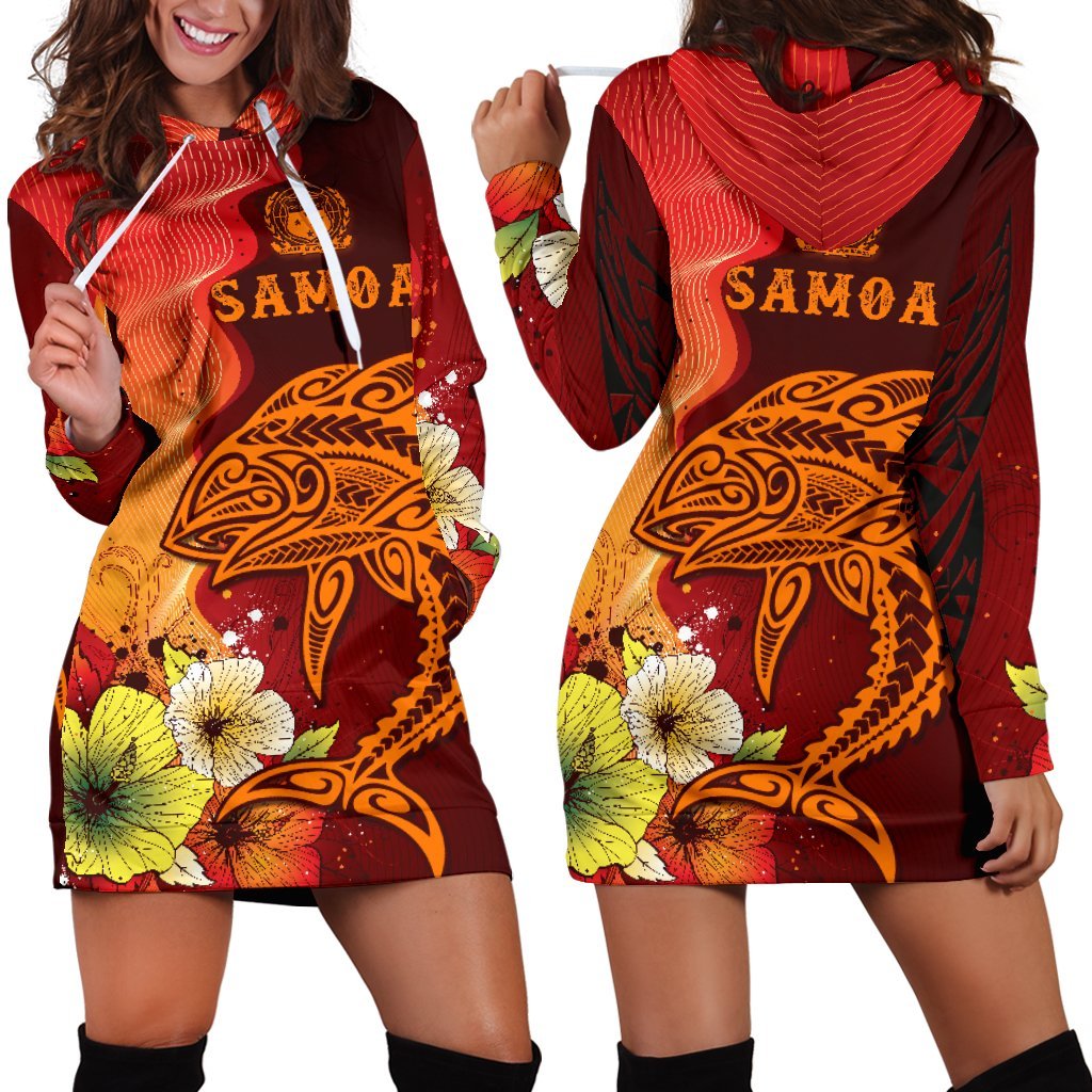 Samoa Hoodie Dress - Tribal Tuna Fish Orange - Polynesian Pride