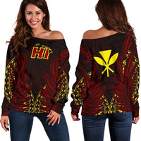 Hawaiian Hoodie Zip Kanaka Wings off Shoulder Sweater JV Style Red - Polynesian Pride