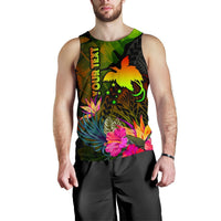 Papua New Guinea Polynesian Personalised Men's Tank Top - Hibiscus and Banana Leaves - Polynesian Pride