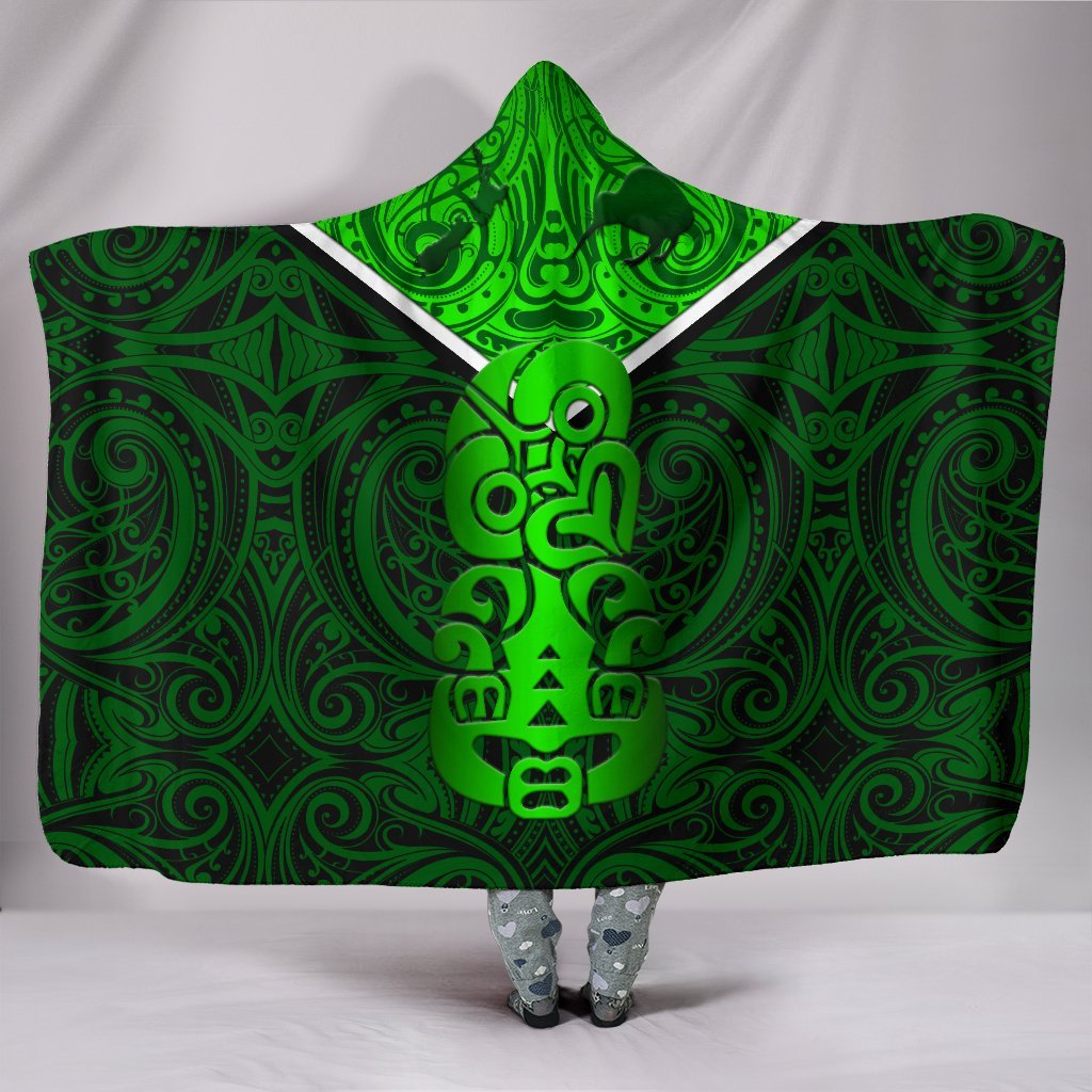New Zealand Maori Rugby Hooded Blanket Pride Version - Green Hooded Blanket Green - Polynesian Pride