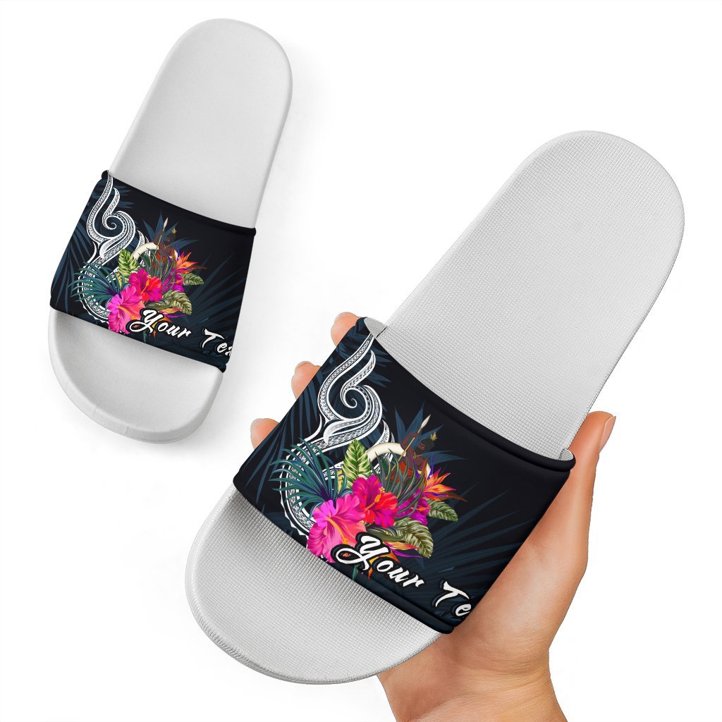 Vanuatu Polynesian Custom Personalised Slide Sandals - Tropical Flower White - Polynesian Pride