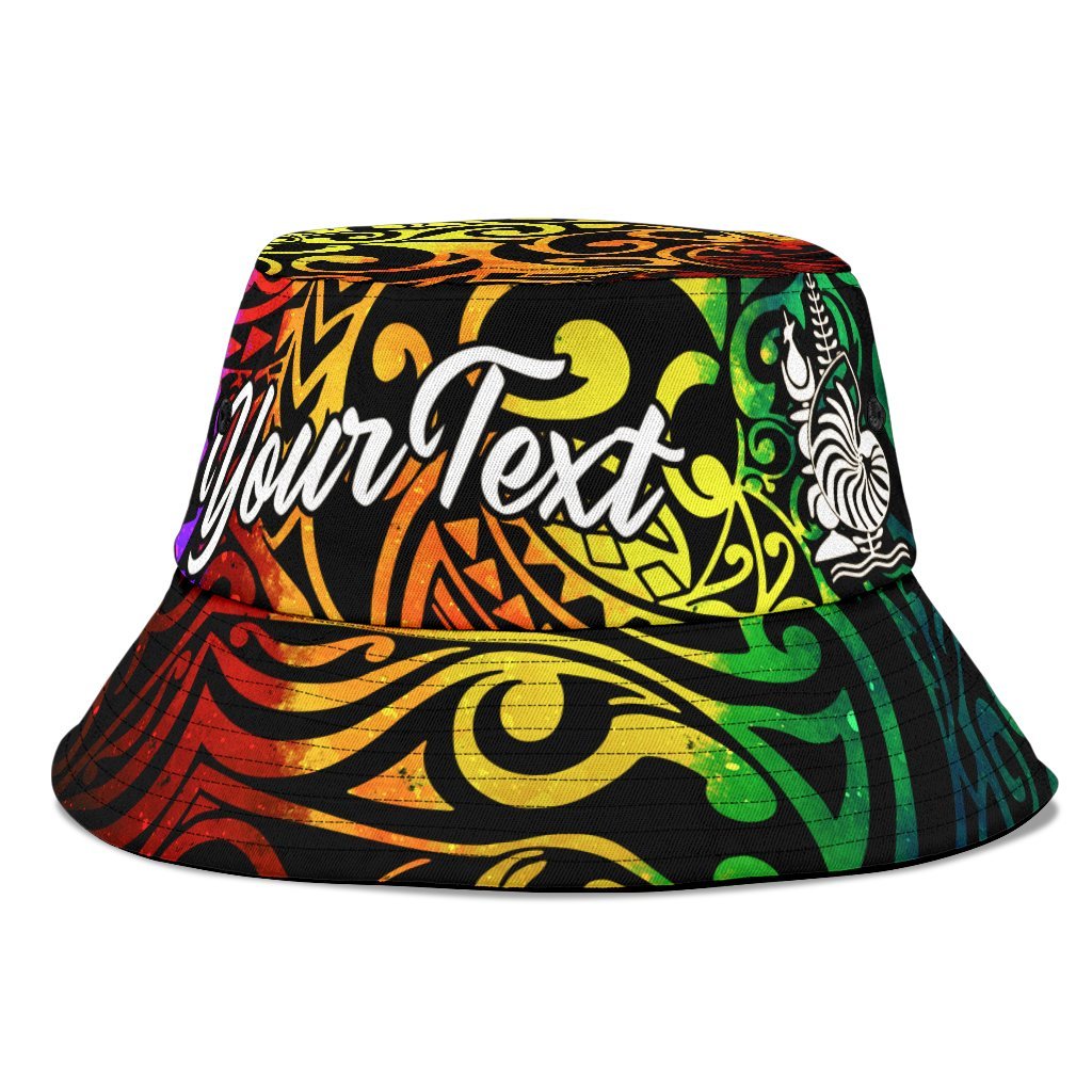 New Caledonia Custom Personalised Bucket Hat - Rainbow Polynesian Pattern Unisex Universal Fit Reggae - Polynesian Pride