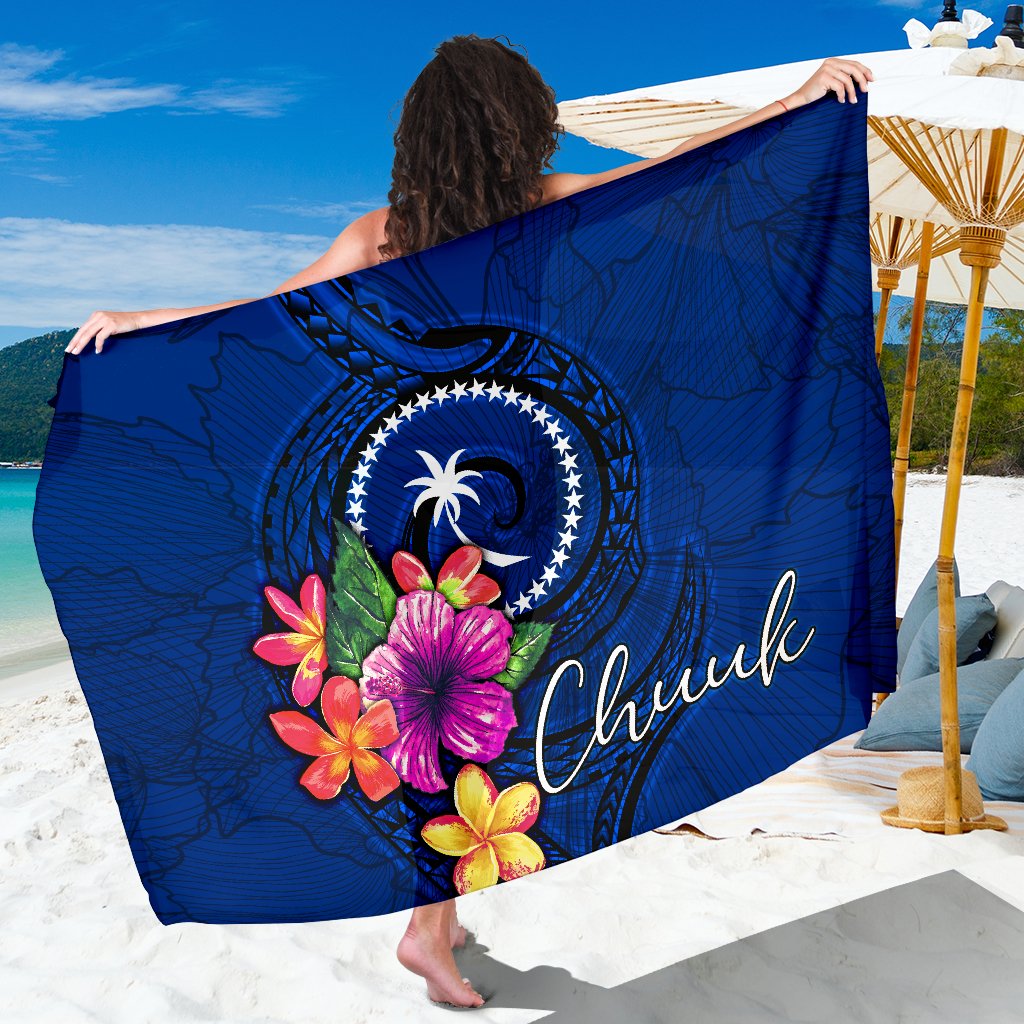 Chuuk Micronesia Sarong - Floral With Seal Blue Women One Size Blue - Polynesian Pride