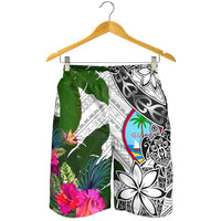 Guam Men's Short White - Turtle Plumeria Banana Leaf - Polynesian Pride