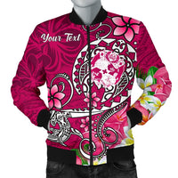 Tonga Custom Personalised Men's Bomber Jacket - Turtle Plumeria (Pink) - Polynesian Pride