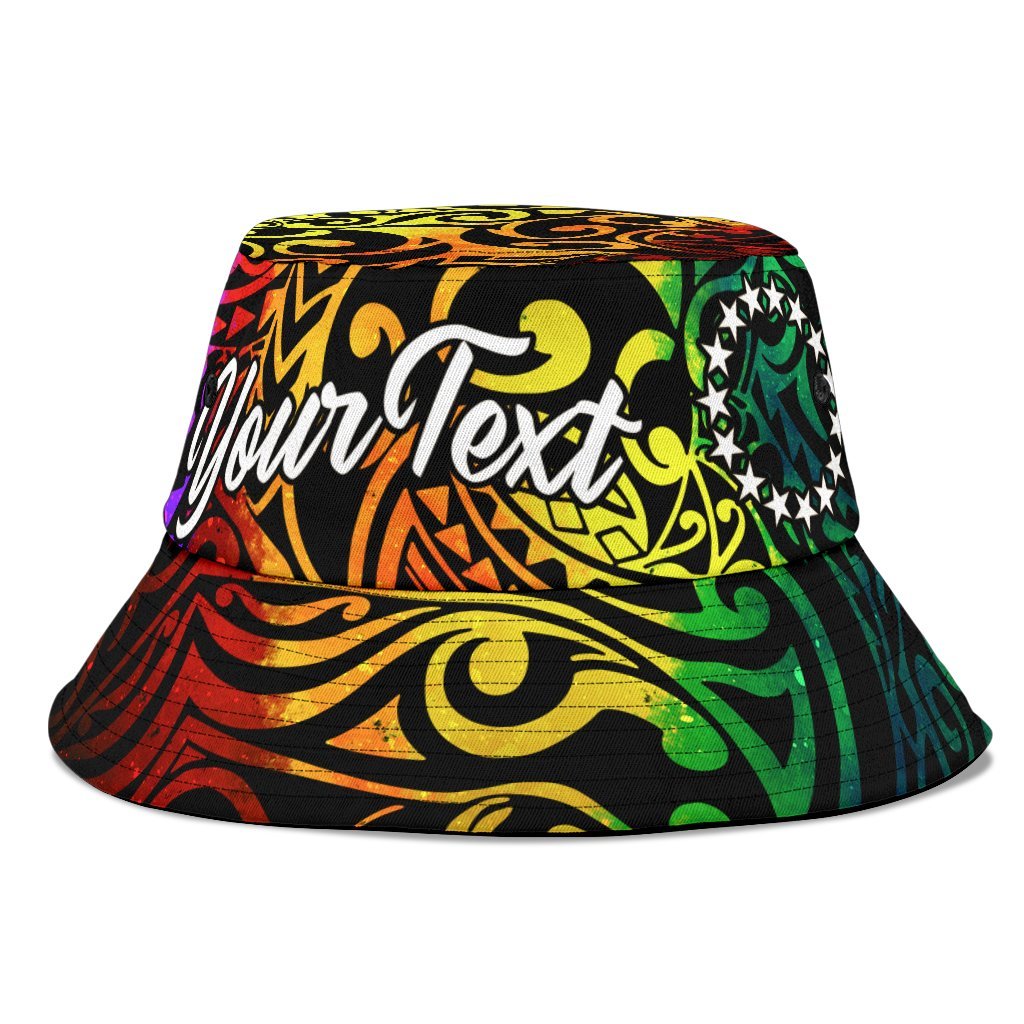 Cook Islands Custom Personalised Bucket Hat - Rainbow Polynesian Pattern Unisex Universal Fit Reggae - Polynesian Pride