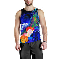 Tahiti Custom Personalised Men's Tank Top - Humpback Whale with Tropical Flowers (Blue) - Polynesian Pride