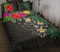 Kanaka Maoli (Hawaiian) Quilt Bed Set - Hibiscus Turtle Tattoo Gray - Polynesian Pride