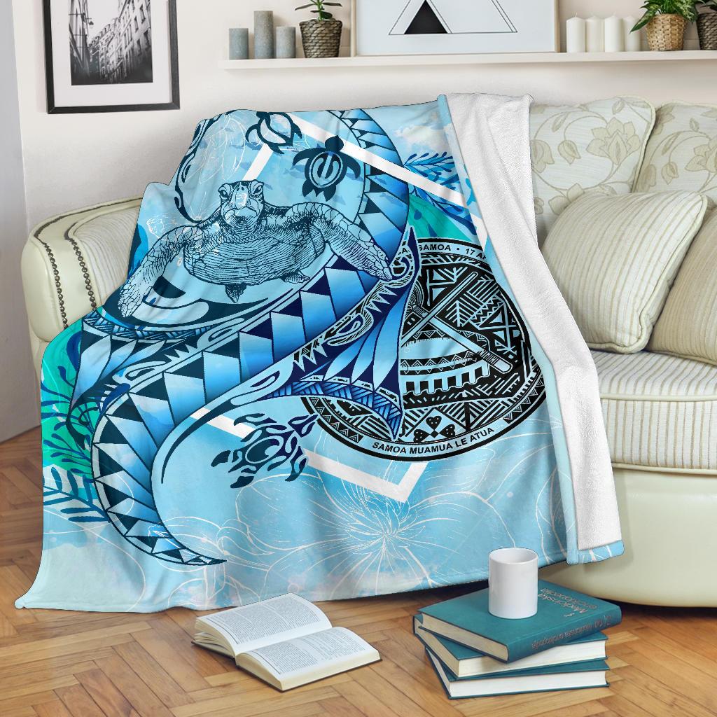 American Samoa Premium Blanket - Polynesian Turtle Under The Sea White - Polynesian Pride
