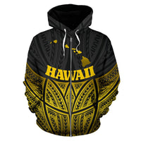 Hawaii Polynesian Zip up Hoodie Gold Pride Map and Seal - Polynesian Pride