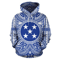 Gambier Islands ll Over Hoodie Gambier Islands Coat of rms Polynesian Flag Color Unisex Blue - Polynesian Pride