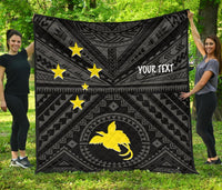 Papua New Guinea Personalised Premium Quilt - Flag With Polynesian Patterns (Black) - Polynesian Pride