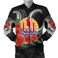 Tahiti Polynesian Men Bomber Jacket - Hibiscus Coat of Arm Black - Polynesian Pride