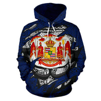 Polynesian Royal Coat of Arms Kanaka Map Hawaii Custom Hoodie Blue - Polynesian Pride