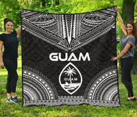 Guam Premium Quilt - Guam Coat Of Arms Polynesian Chief Black Version Black - Polynesian Pride