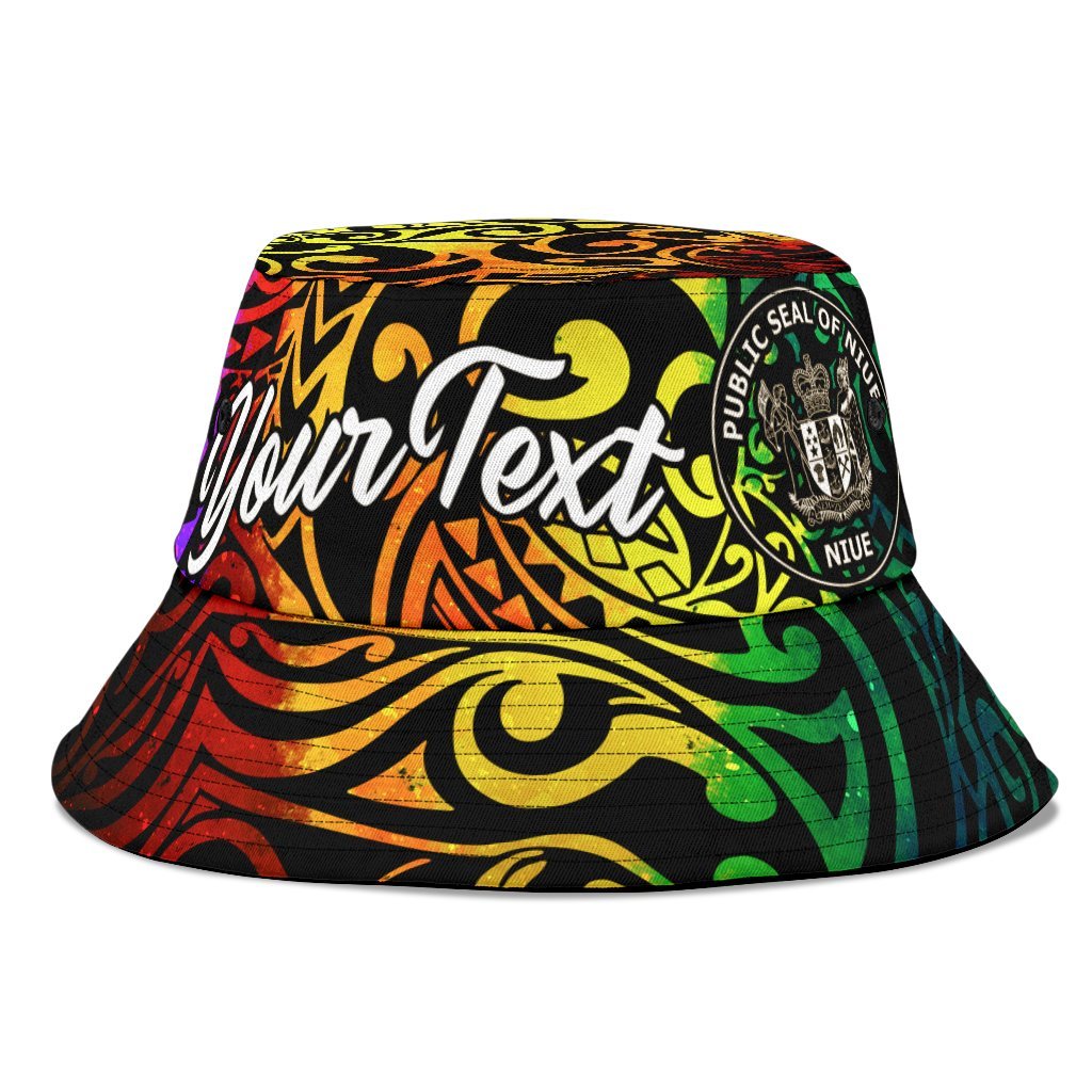 Niue Custom Personalised Bucket Hat - Rainbow Polynesian Pattern Unisex Universal Fit Reggae - Polynesian Pride