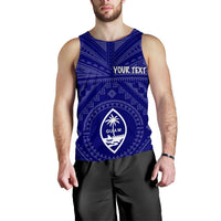 Guam Personalised Men's Tank Top - Guam Seal With Polynesian Tattoo Style (Blue) - Polynesian Pride
