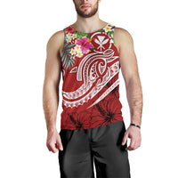 Polynesian Hawaii Kanaka Maoli Men's Tank Top - Summer Plumeria (Red) - Polynesian Pride