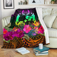 Tonga Polynesian Premium Blanket - Summer Hibiscus White - Polynesian Pride