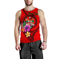 Fiji Polynesian Custom Personalised Men's Tank Top - Floral With Seal Red - Polynesian Pride