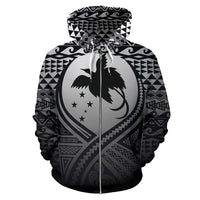 Papua New Guinea All Over Zip up Hoodie Lift up Black - Polynesian Pride