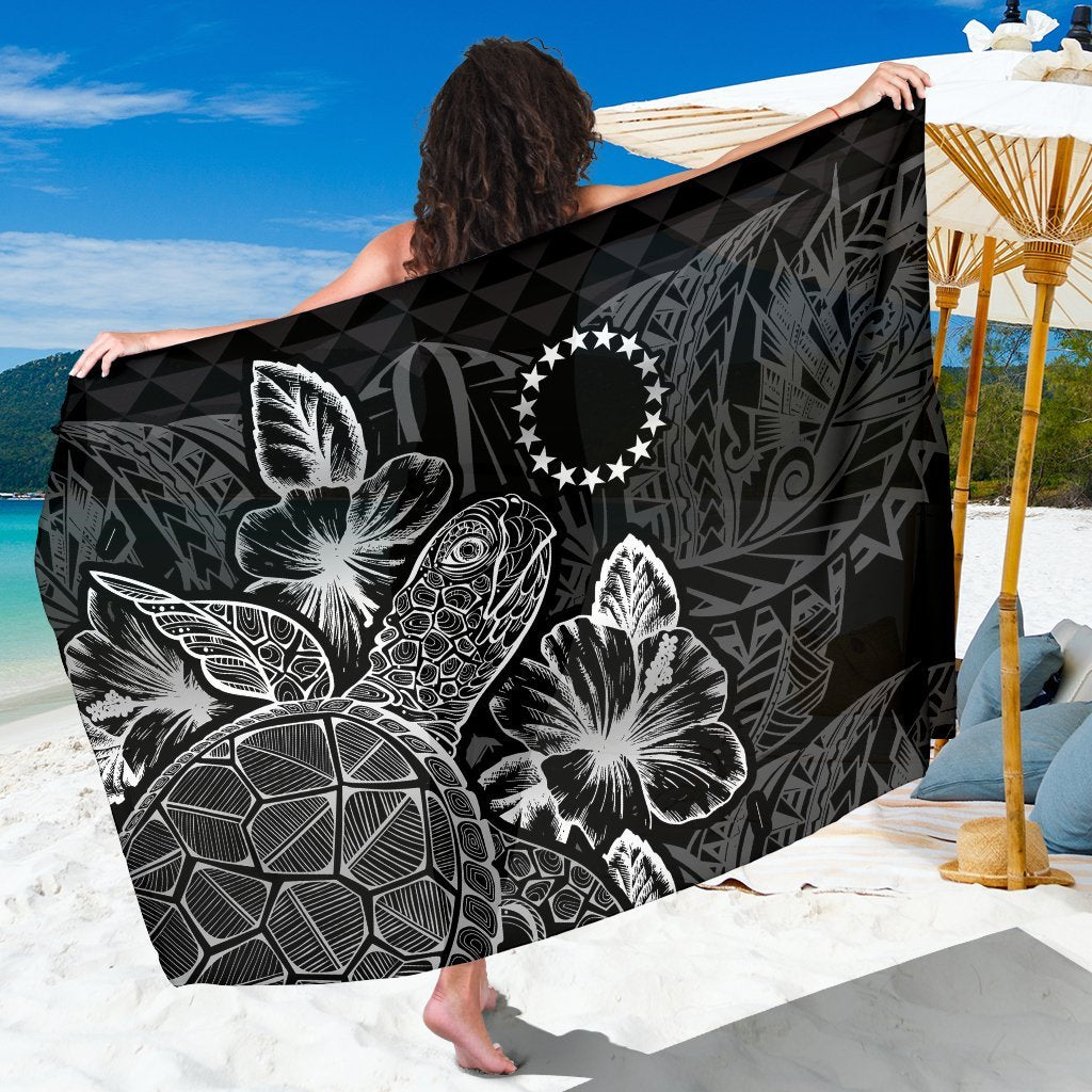 Cook Islands Sarong - Turtle Hibiscus Pattern Black Women One Size Black - Polynesian Pride