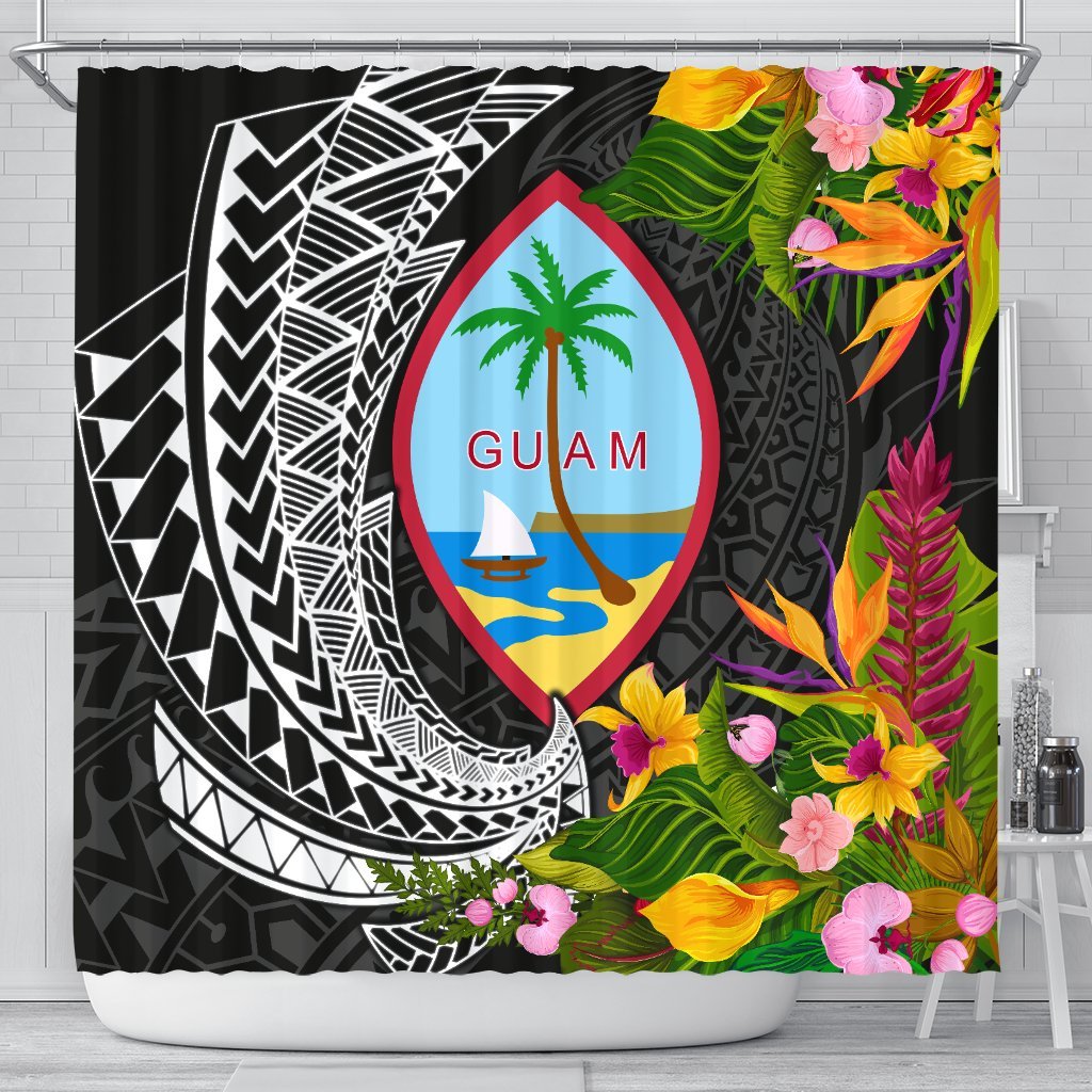 Guam Shower Curtains - Seal Spiral Polynesian Patterns 177 x 172 (cm) Black - Polynesian Pride