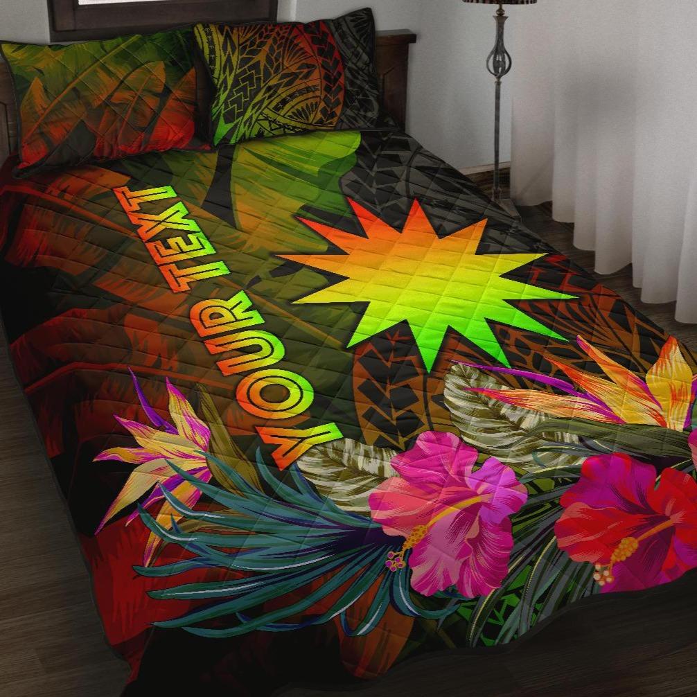 Nauru Polynesian Personalised Quilt Bed Set - Hibiscus and Banana Leaves Art - Polynesian Pride