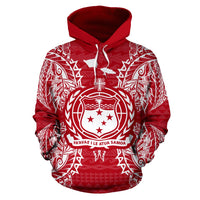 Samoa Polynesian ll Over Hoodie Map Red White - Polynesian Pride