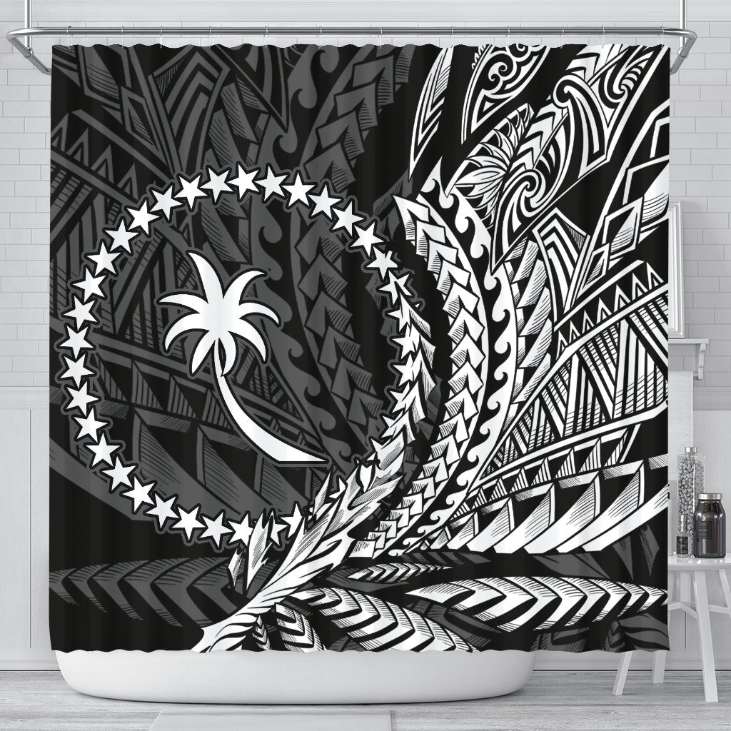 Chuuk State Shower Curtains - Wings Style 177 x 172 (cm) Black - Polynesian Pride