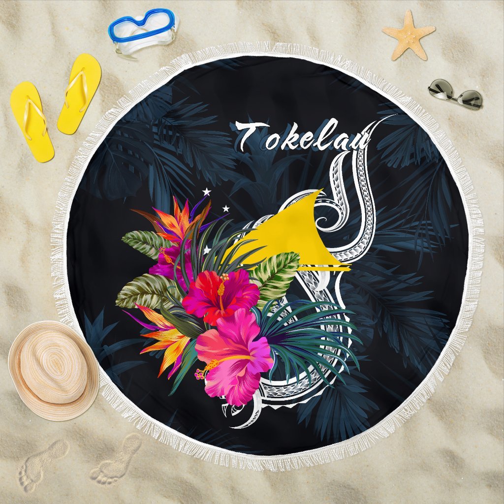 Tokelau Polynesian Beach Blanket - Tropical Flower One style One size Blue - Polynesian Pride