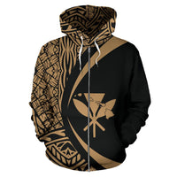 Kanaka Hawaii Map Gold Polynesian Zip up Hoodie Circle Style - Polynesian Pride