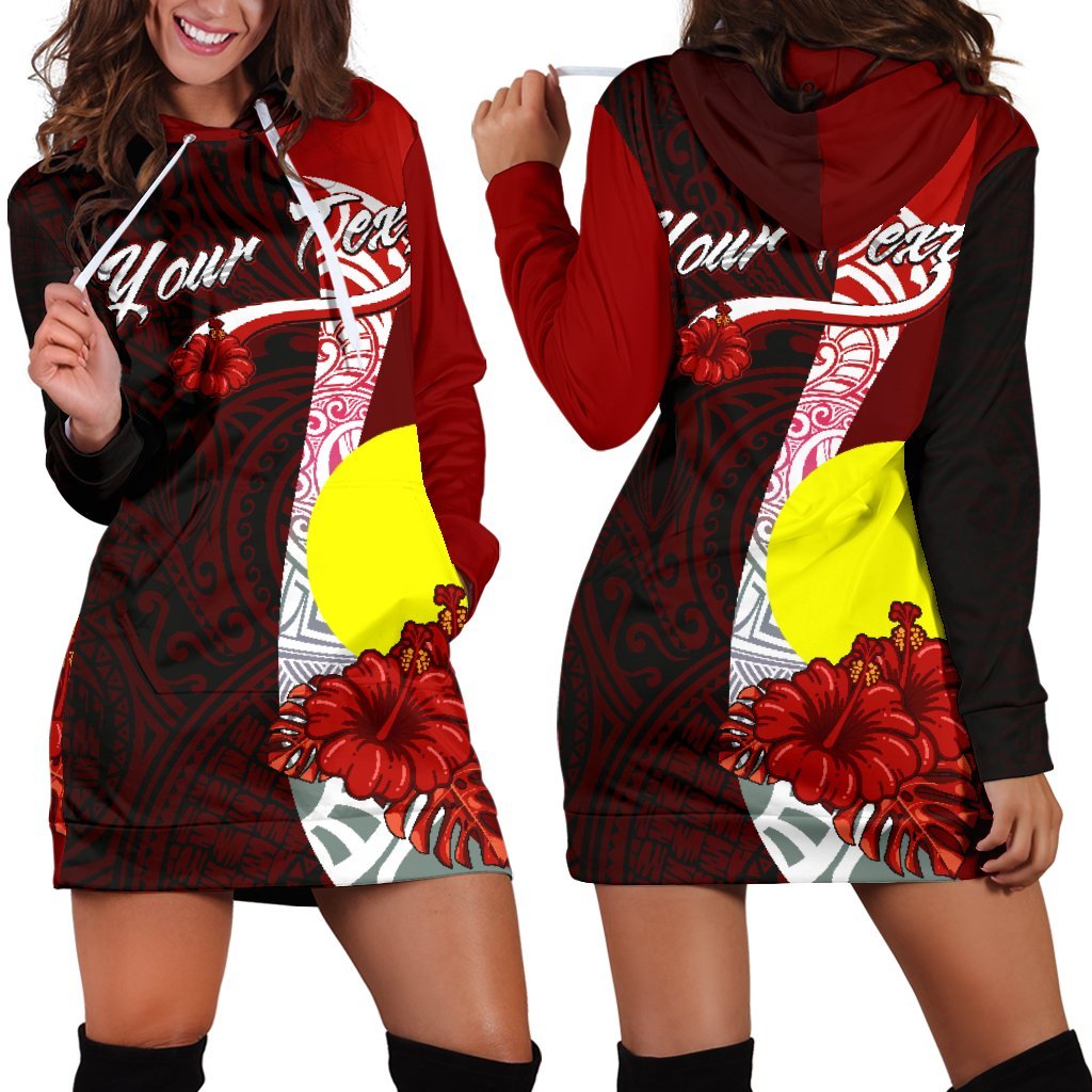 Palau Polynesian Custom Personalised Hoodie Dress - Coat Of Arm With Hibiscus Red - Polynesian Pride