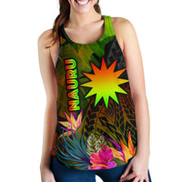 Nauru Polynesian Women's Racerback Tank - Hibiscus and Banana Leaves - Polynesian Pride
