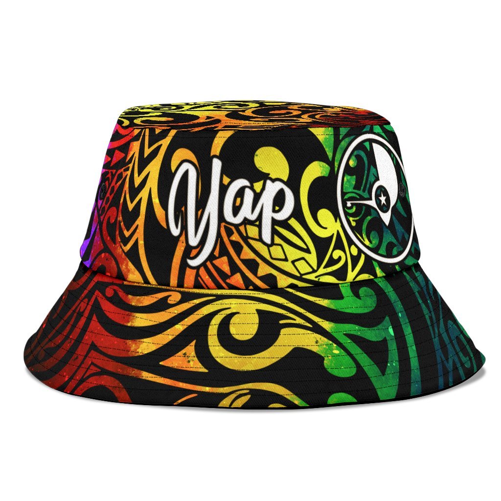 Yap Bucket Hat - Rainbow Polynesian Pattern Unisex Universal Fit Reggae - Polynesian Pride
