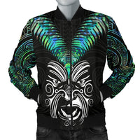 New Zealand Maori Moko Men's Bomber Jacket Paua Shell Black - Polynesian Pride