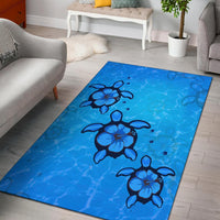 Turtle Hibiscus Swim In Sea Area Rug AH Black - Polynesian Pride