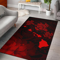 Hawaii Turtle Hibiscus Map Polynesian Area Rug AH Rug Red - Polynesian Pride