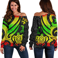Fiji Polynesian Women Of Shoulder Sweater - Reggae Tentacle Turtle Art - Polynesian Pride