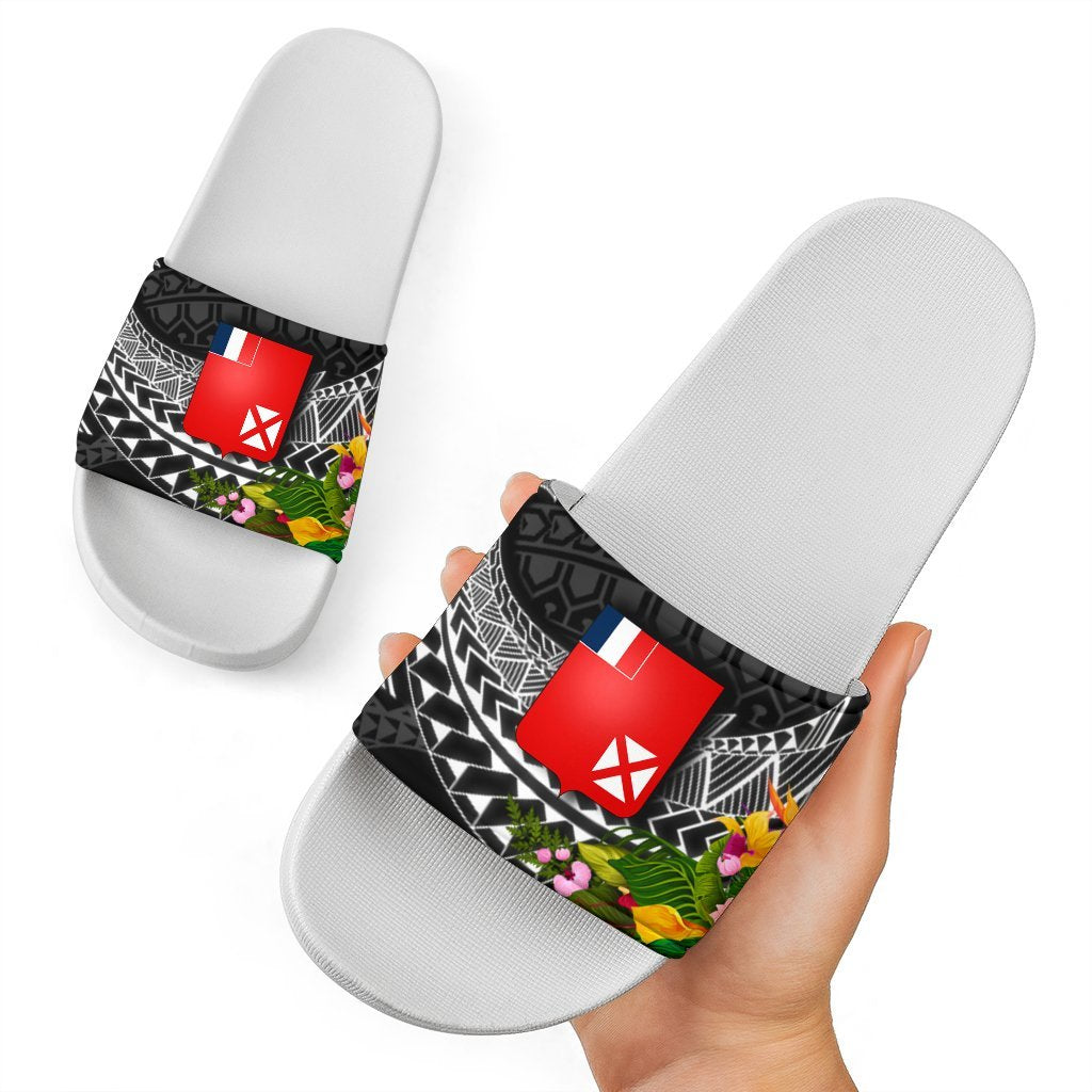 Wallis and Futuna Slide Sandals - Seal Spiral Polynesian Patterns White - Polynesian Pride