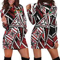 Fiji Women's Hoodie Dress - Tribal Flower Special Pattern Red Color - Polynesian Pride