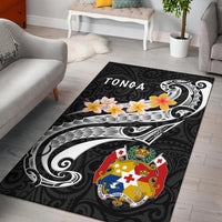 Tonga Area Rug - Tonga Seal Polynesian Patterns Plumeria (Black) - Polynesian Pride