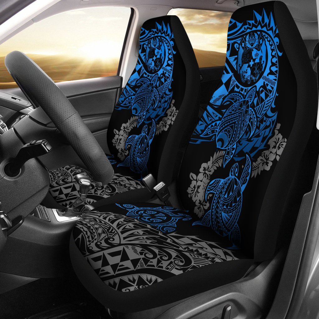 Tonga Polynesian Car Seat Covers - Blue Turtle Flowing Universal Fit Blue - Polynesian Pride