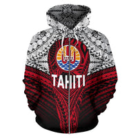 Tahitian Zip up Hoodie Tahiti Flag Polynesian Tattoo - Polynesian Pride