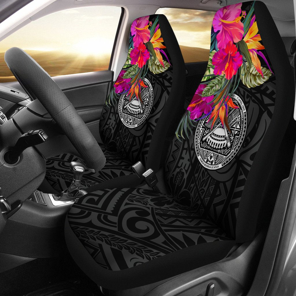 American Samoa Car Seat Covers - Polynesian Hibiscus Pattern Universal Fit Black - Polynesian Pride