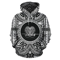 Papua New Guinea ll Over Hoodie Papua New Guinea Coat of rms Polynesian White Black Unisex Black - Polynesian Pride