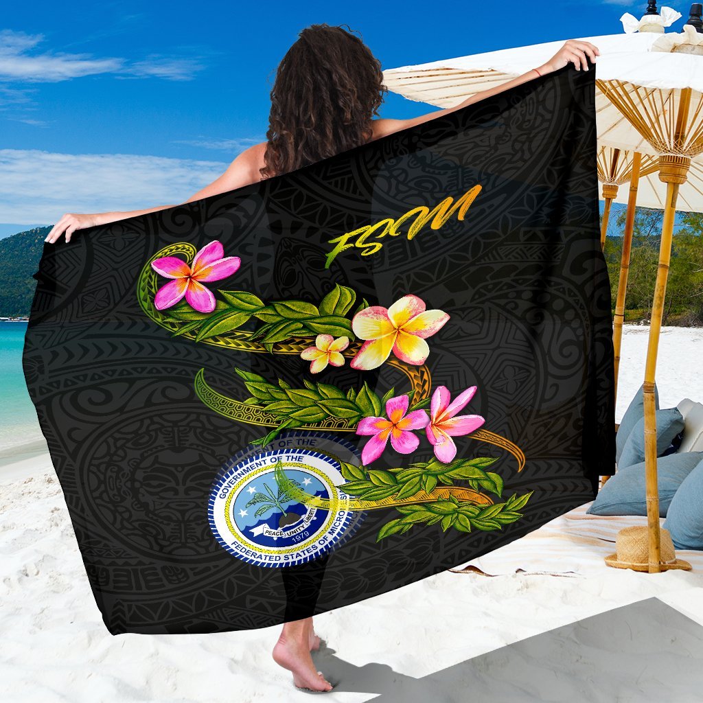 Federated States Of Micronesia Polynesian Sarong - Plumeria Tribal Women One Size Black - Polynesian Pride